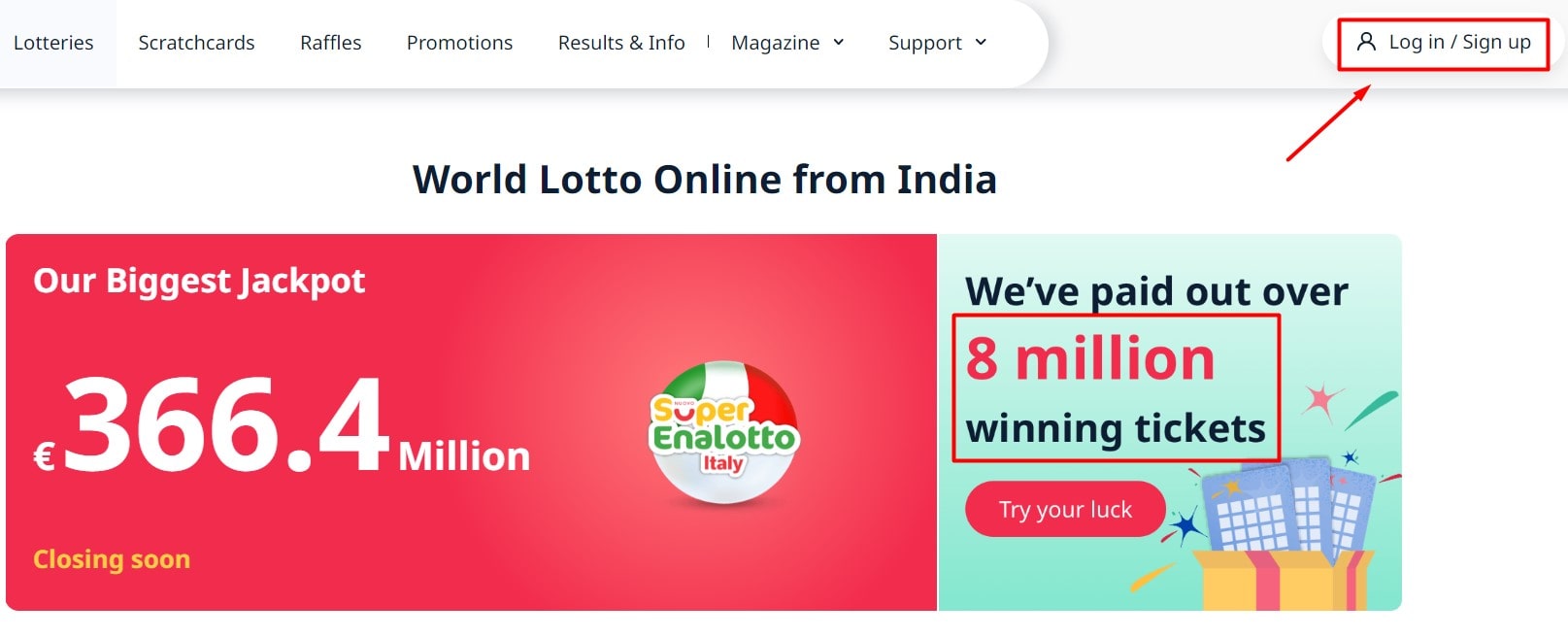 Register an account on lottery site